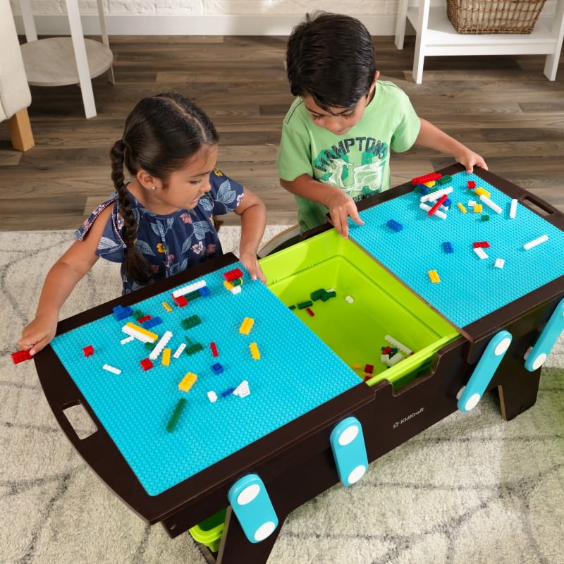 Kidkraft Building Bricks Play N Store Table, Espresso