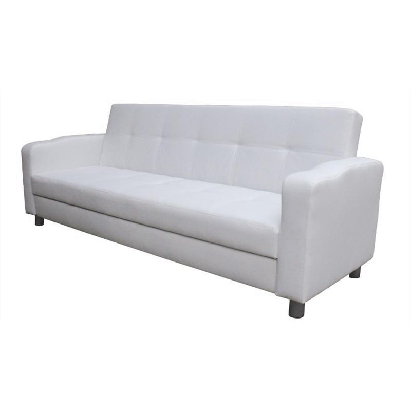 3 Seater Italian Design White Pu Leather Sofa Bed Futon Sofabed