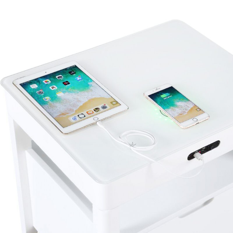 Elvelec Wireless Charging Bedside Table, White