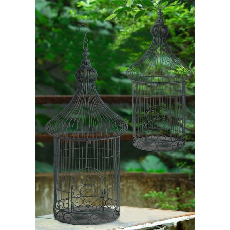 Set Of 2 Large Iron Hanging Decorative Bird Cages With Door