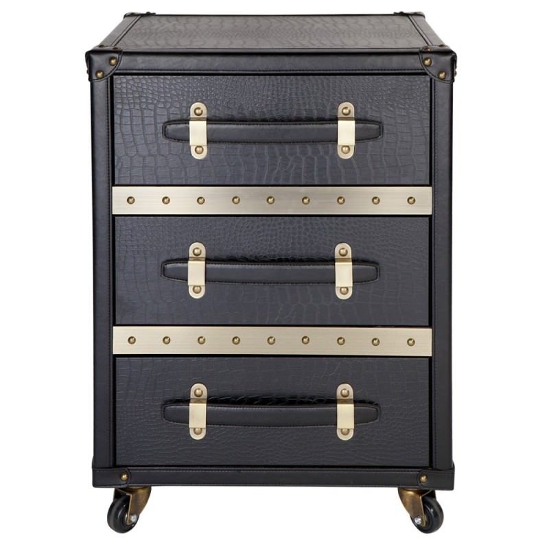Victor Mock Croc 3 Drawer Trunk Bedside Table Black