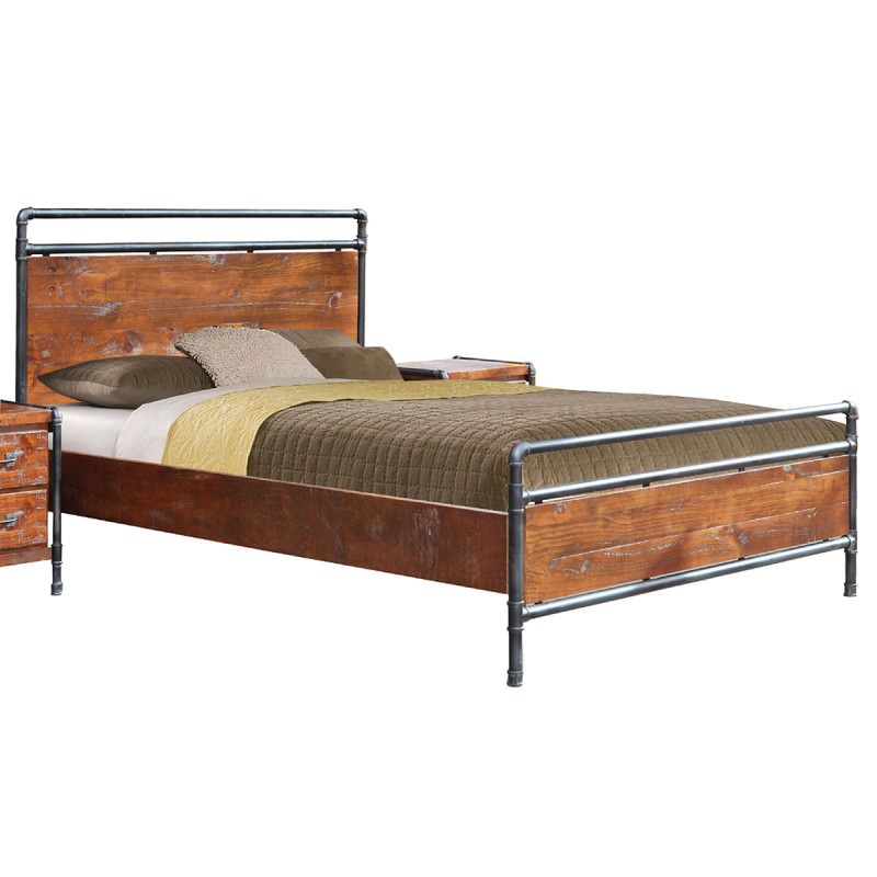 Harbour Industrial New Zealand Pine Metal Tub Bed Queen