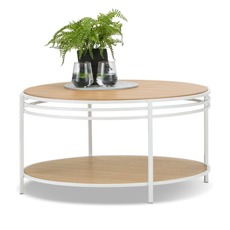 Sofia Metal Round Coffee Table, 80cm, Light Oak / White