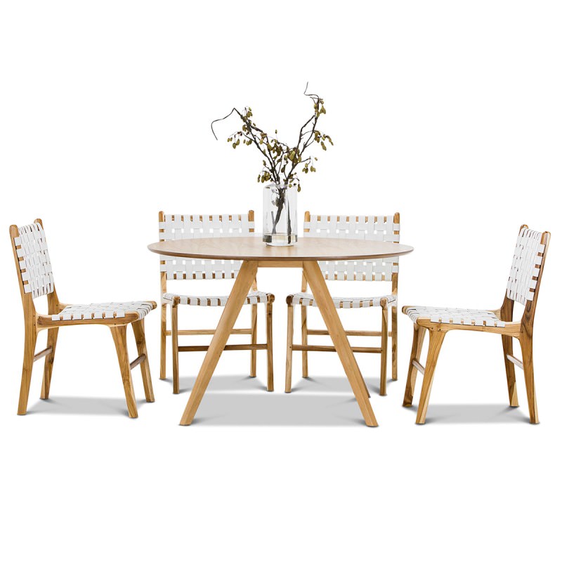 Lazie Woven Leather & Teak Dining Chair, White