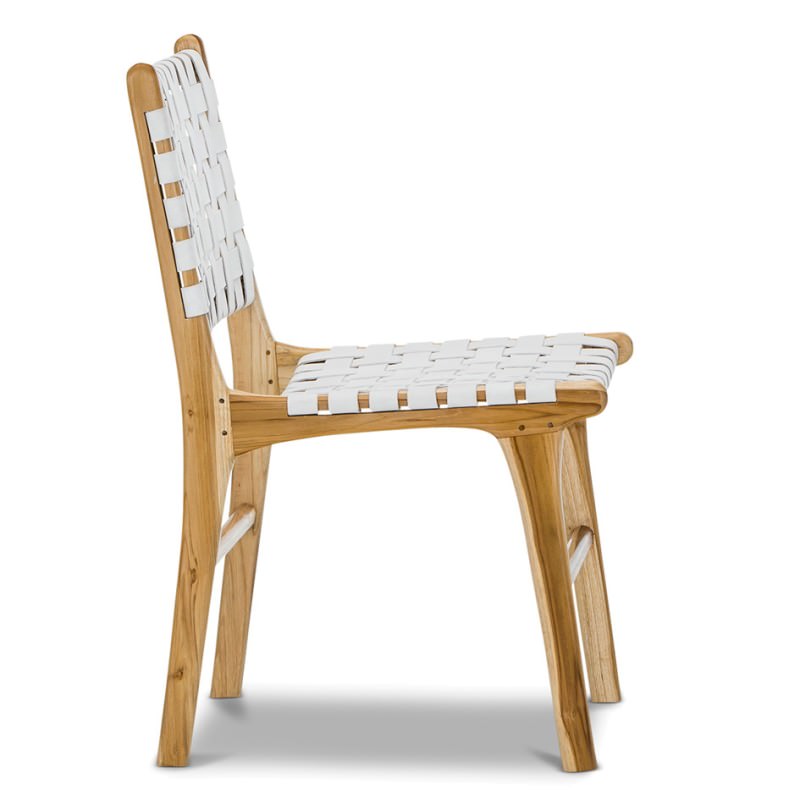 Lazie Woven Leather & Teak Dining Chair, White