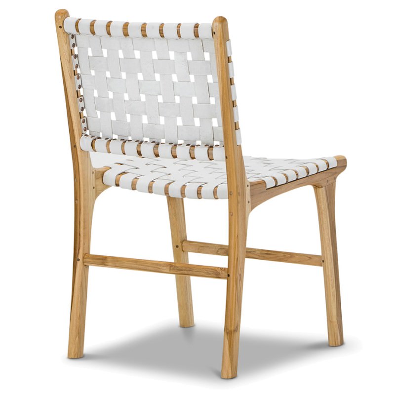 Lazie Woven Leather & Teak Dining Chair, White