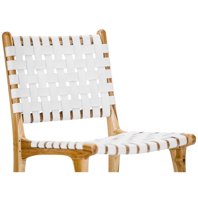 Lazie Woven Leather & Teak Dining Chair, White