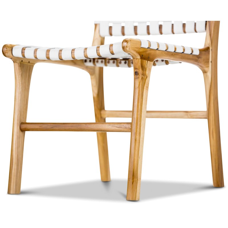 Lazie Woven Leather & Teak Dining Chair, White
