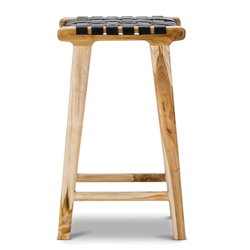 Lazie Woven Leather & Teak Counter Stool, Black (800 x 800 Pixel)