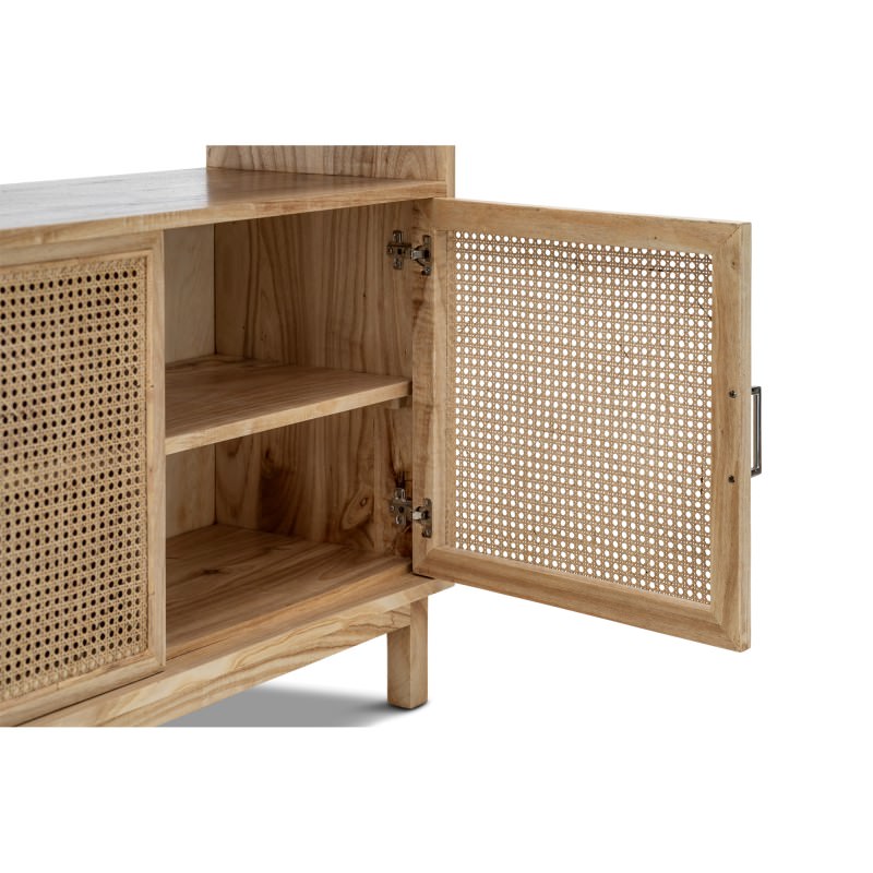 Atlanta Rattan & Mindi Wood 3 Door Sideboard, 150cm