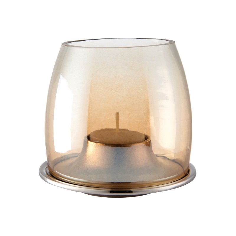 Erica Glass & Metal Tealight Holder, Amber