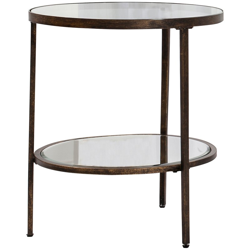 Hudson Glass & Metal Round Side Table, Aged Bronze