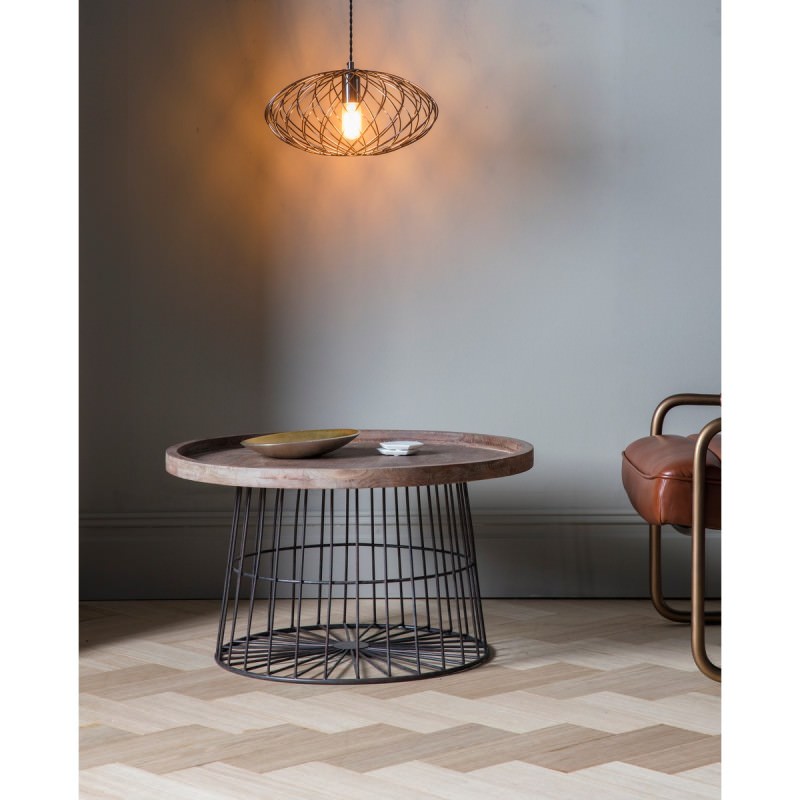 Myrick Fir Timber & Metal Tray Top Round Coffee Table, 80cm