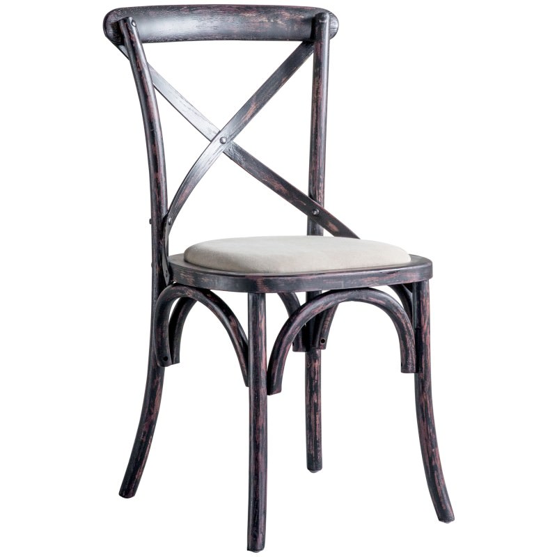 Zola Oak Timber Crhys Back Dining Chair With Fabric Seat Distressed Black