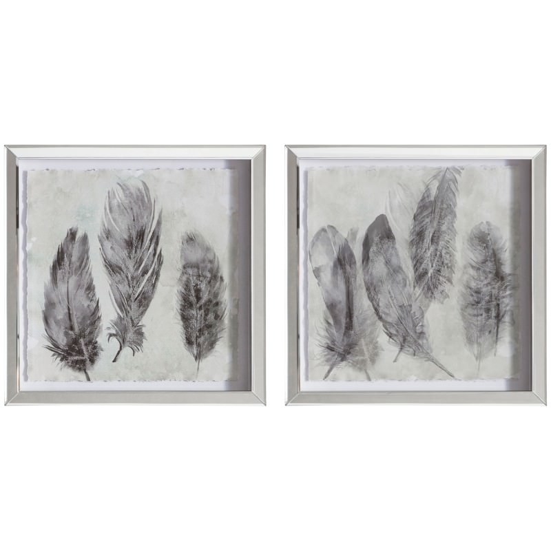 Painted Plumes 2 Piece Mirror Framed Wall Art Print Set 44cm