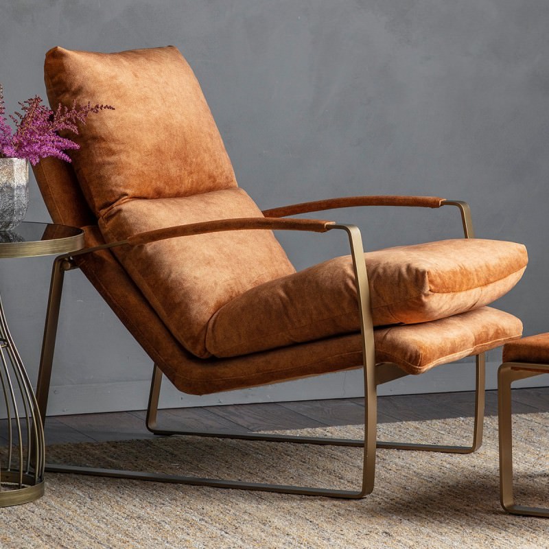 Freya Fabric & Metal Lounge Armchair, Ochre
