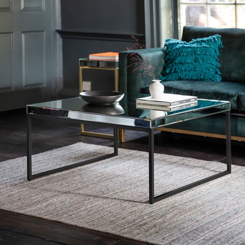 Parker Mirror & Metal Square Coffee Table, 90cm, Black