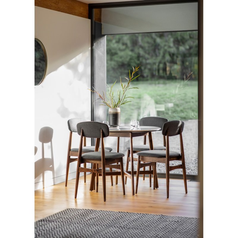 Burford Marble Topped Acacia Timber Round Dining Table, 90cm