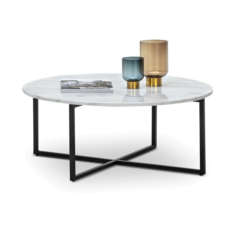 Ellie Cultured Marble & Stainless Steel Round Coffee Table, 86cm, White