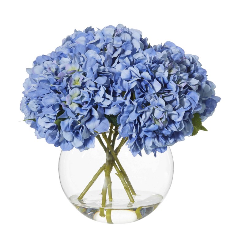 Artificial Hydrangea In Sphere Vase Blue Flower Large