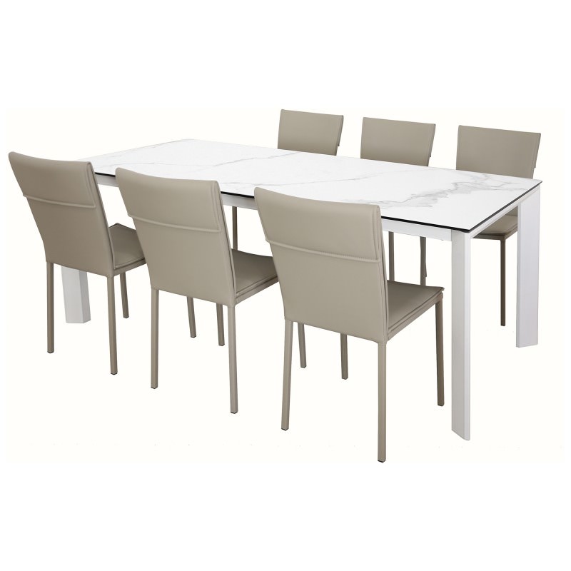 Madrid 7 Piece Ceramic Glass Top Dining Table Set 200cm