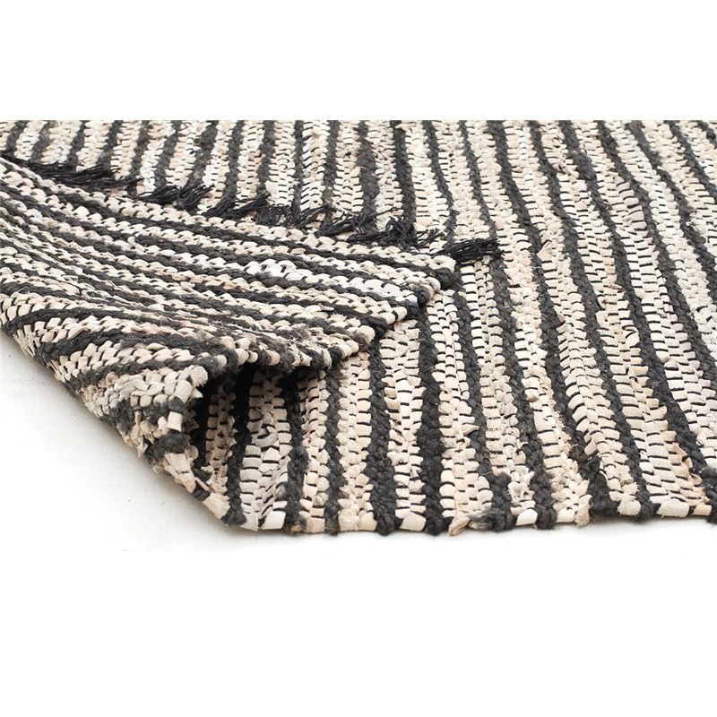 Bondi Leather & Jute Indoor/Outdoor Rug in Black/White 270x180cm