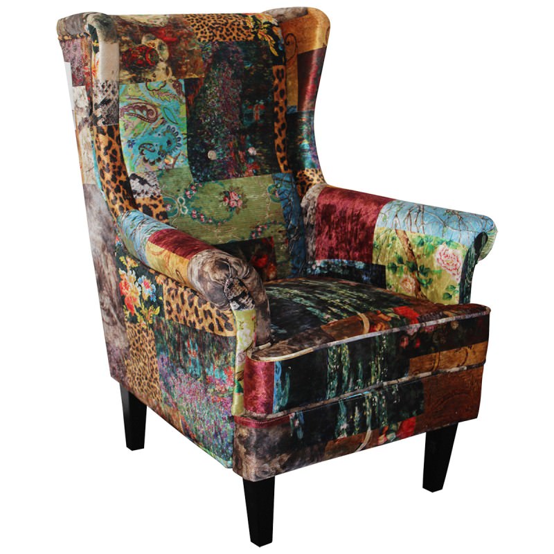 Austin Fabric Wingback Armchair, Patchwork