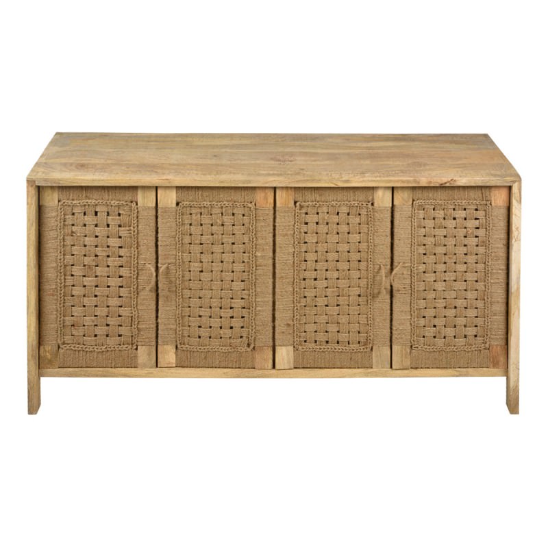 Arizona Handmade Mango Wood & Jute 4 Door Buffet Table, 140cm