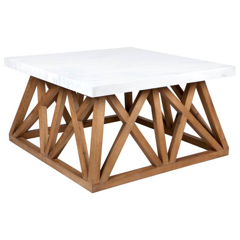 Haven Solid Oak Timber Square Coffee Table with Marble Top ...