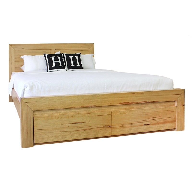 Aveley Solid Messmate Timber Queen Bed with End Drawers