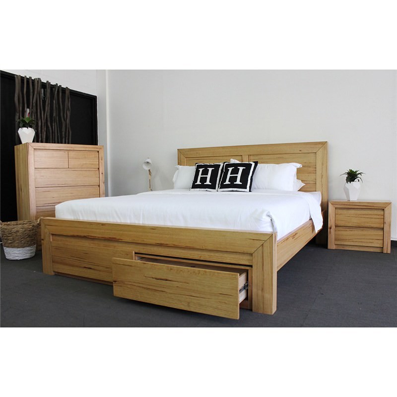 Aveley Solid Messmate Timber Queen Bed with End Drawers