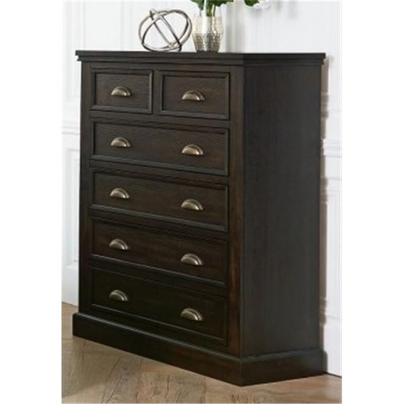 Maydena Solid Rubberwood Timber 6 Drawer Tallboy Vintage Oak