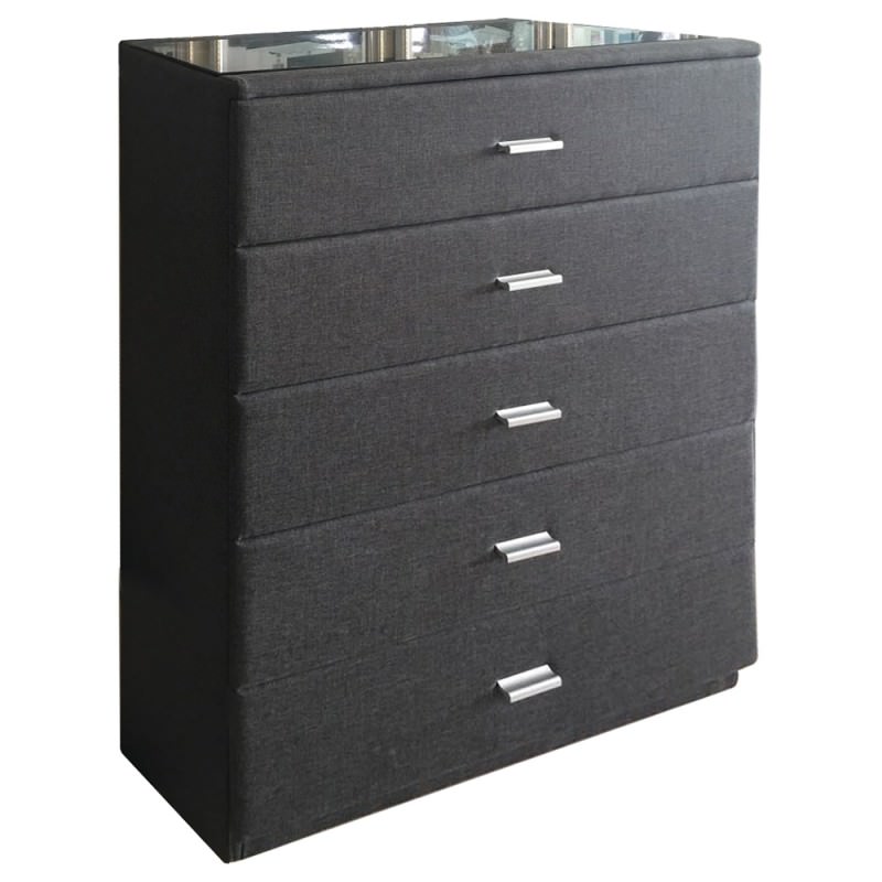 Fremont Fabric 5 Drawer Tallboy Dark Grey