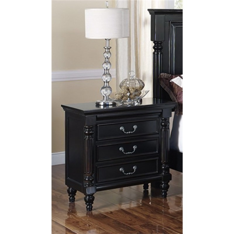 Edward Solid American Poplar Timber Bedside Table - Black