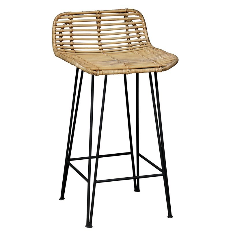Beau Rattan And Iron Bar Stool