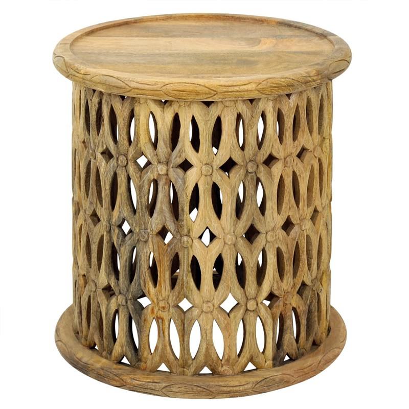 Pretoria African Carved Wooden Round Side Table Natural