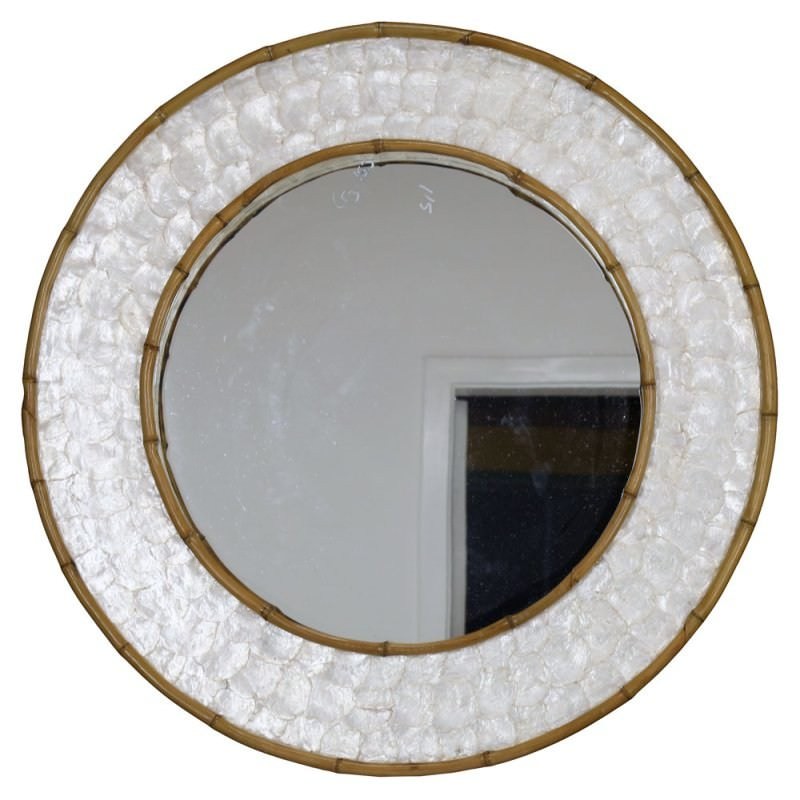 Randall Capiz And Bamboo 80cm Round Wall Mirror