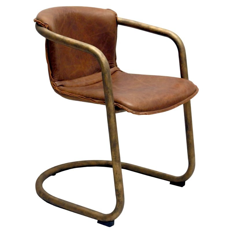 Ramses Vintage Leather Upholstered Metal Dining Chair