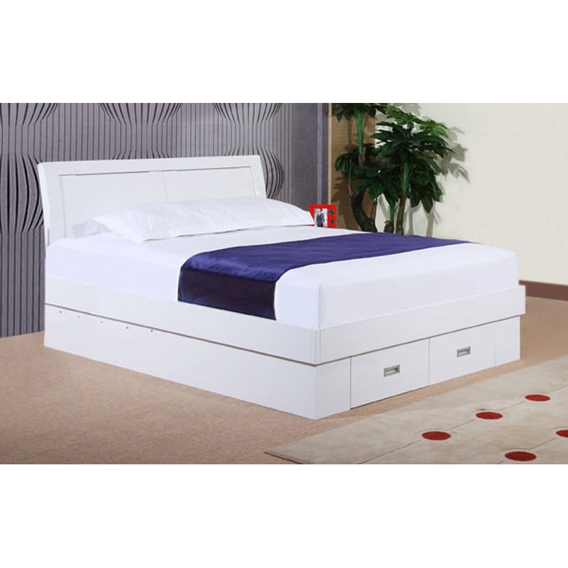 Monroe High Gloss Gaslift Storage Queen Bed with End Drawers