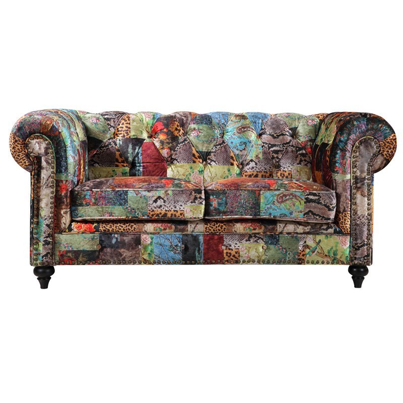 Chesterfield Fabric 2 Seater Sofa Patchwork
