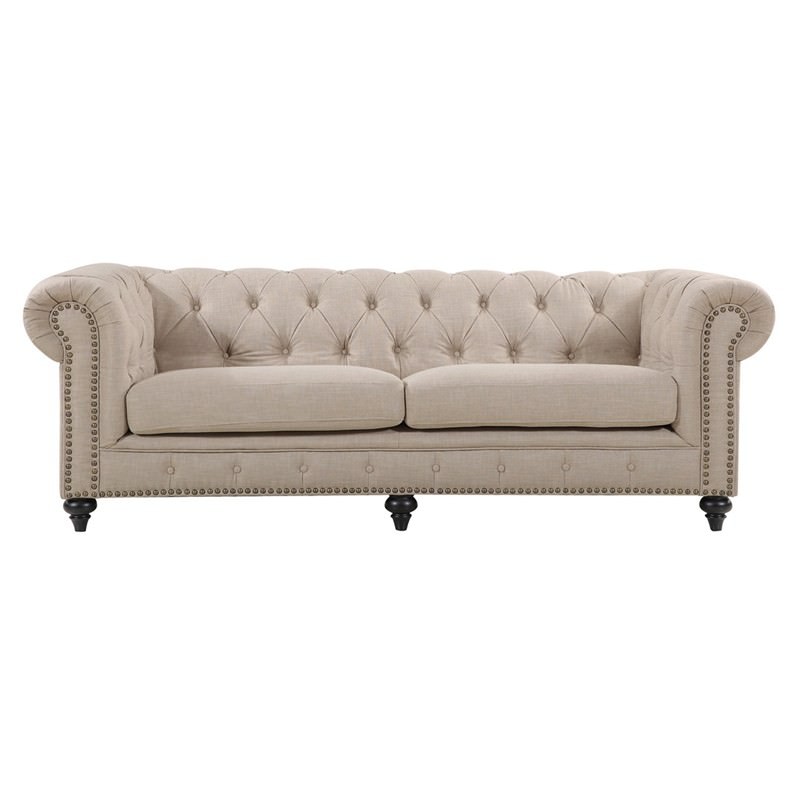 Chesterfield Fabric 3 Seater Sofa Linen