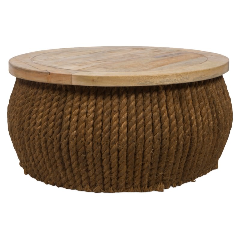 Ahoy Mango Wood & Jute Rope Round Coffee Table, 70cm