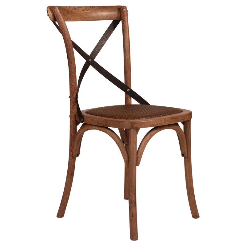 Hoton Oak Timber Cross Back Dining Chair, Black Metal Strap