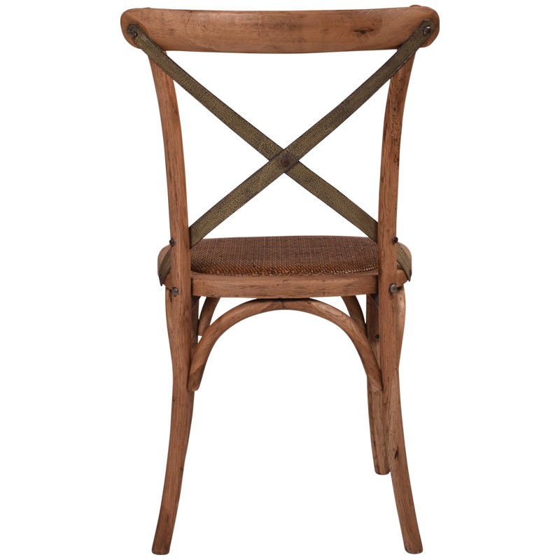 Hoton Oak Timber Cross Back Dining Chair, Grey Metal Strap
