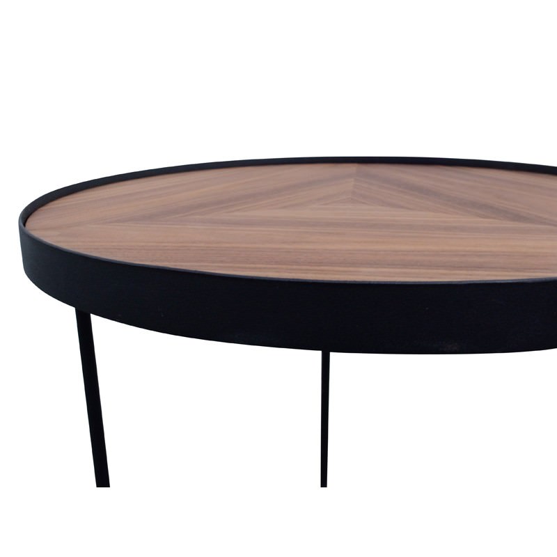 Luna Metal Round Nesting Coffee Table Small Black Walnut