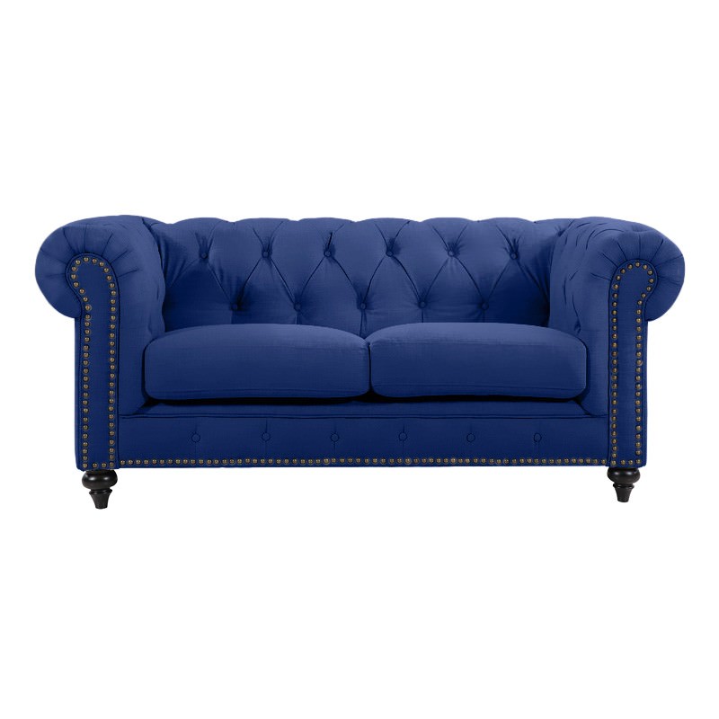 Chesterfield Velvet Fabric 2 Seater Sofa, Navy