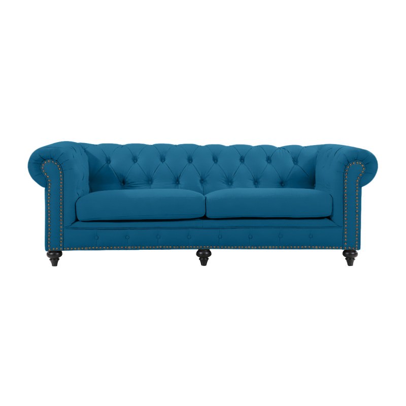 Chesterfield Velvet Fabric 3 Seater Sofa, Turquoise