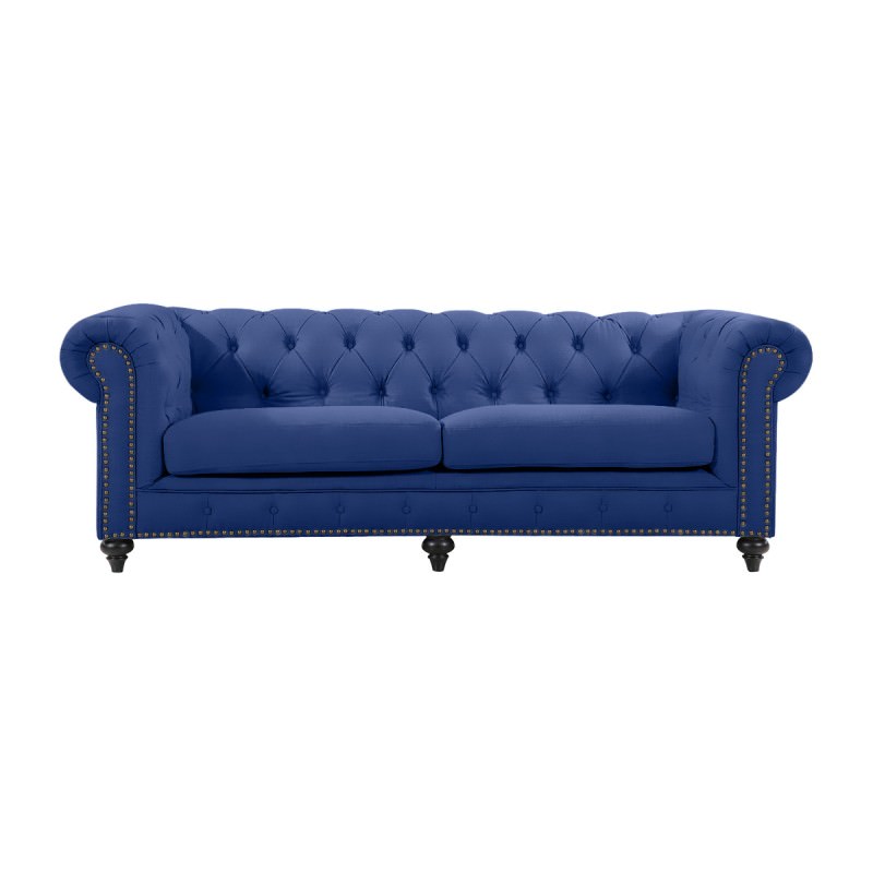 Chesterfield Velvet Fabric 3 Seater Sofa, Navy