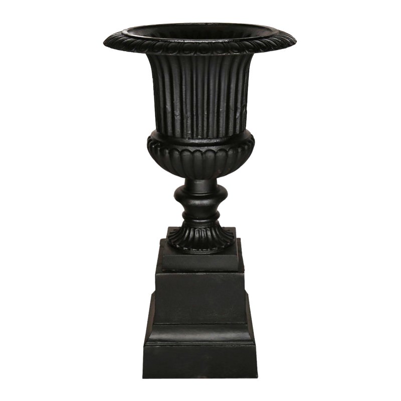 Cast Iron Fluted Garden Urn & Pedestal Set, Black