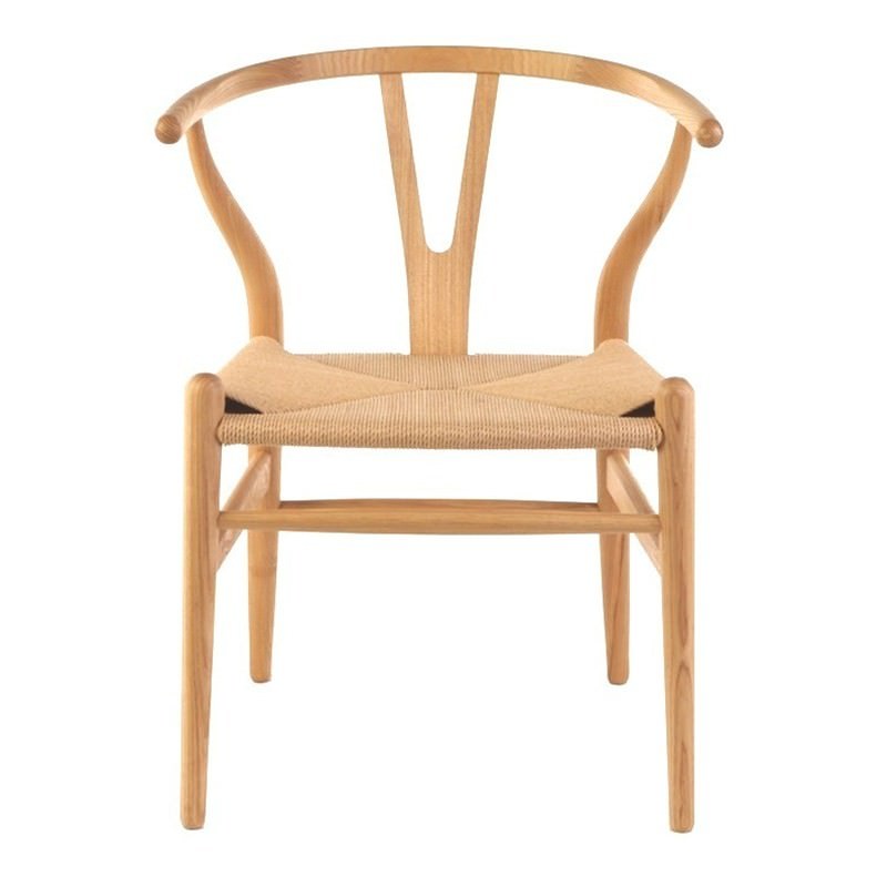 Replica Hans Wegner Wishbone Dining Chair with Cord Seat, Natural